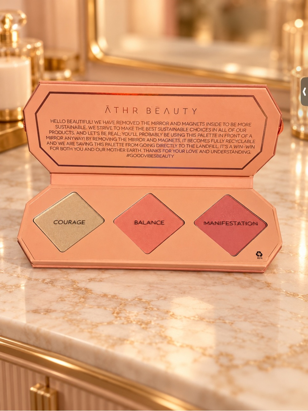 ATHR Beauty Trio Highlighter & Blush Palette — Peach Pink Shades
